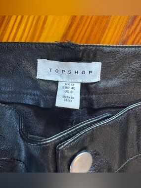 Topshop Black Faux Leather flare pants